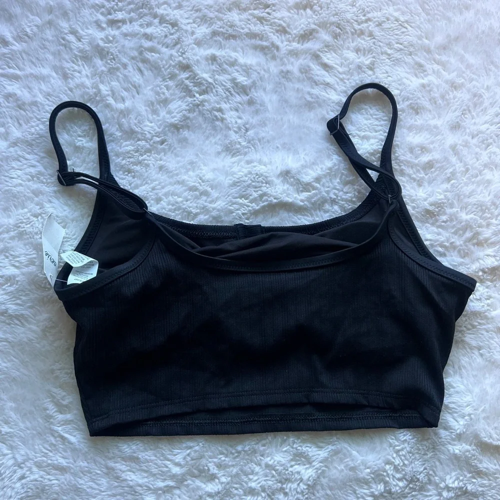 Aerie Women's Black Ribbed Scoop Neck Henley Bikini Top 2976-073 Size XS NWT